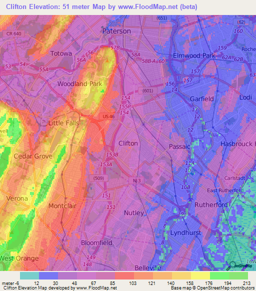 Clifton,US Elevation Map