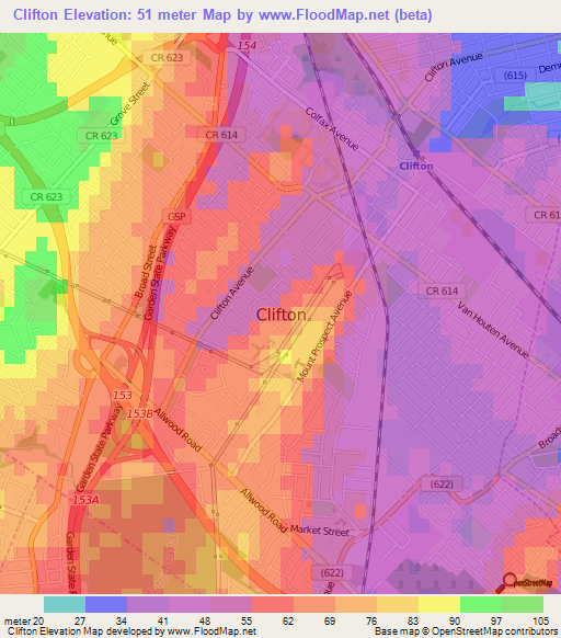 Clifton,US Elevation Map