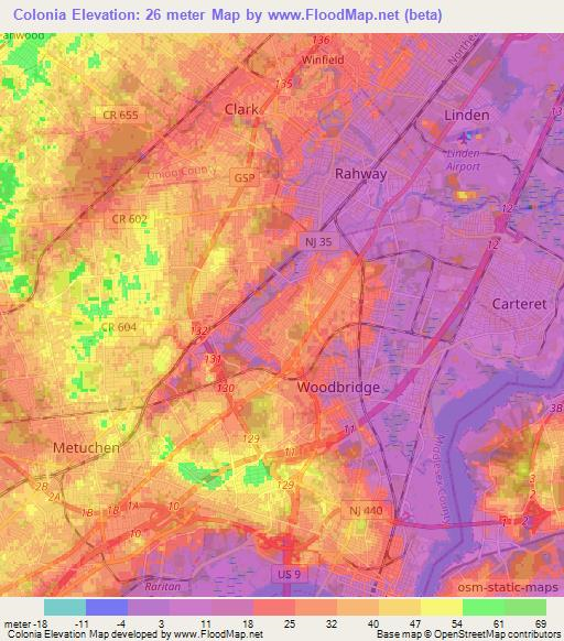 Colonia,US Elevation Map