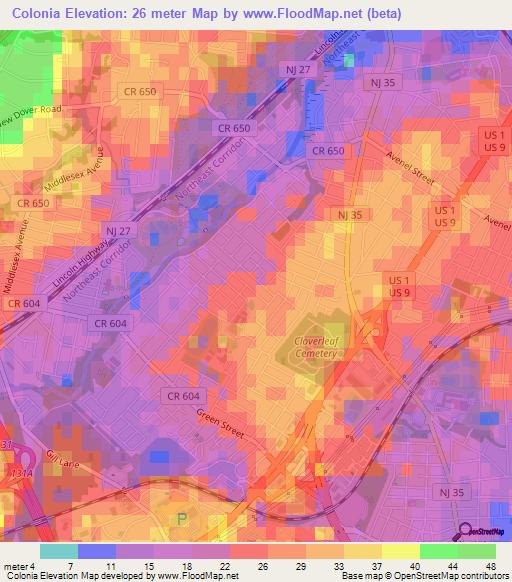 Colonia,US Elevation Map