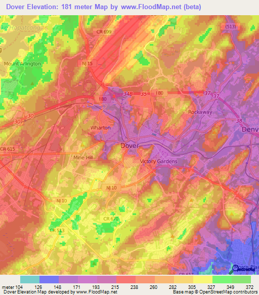 Dover,US Elevation Map