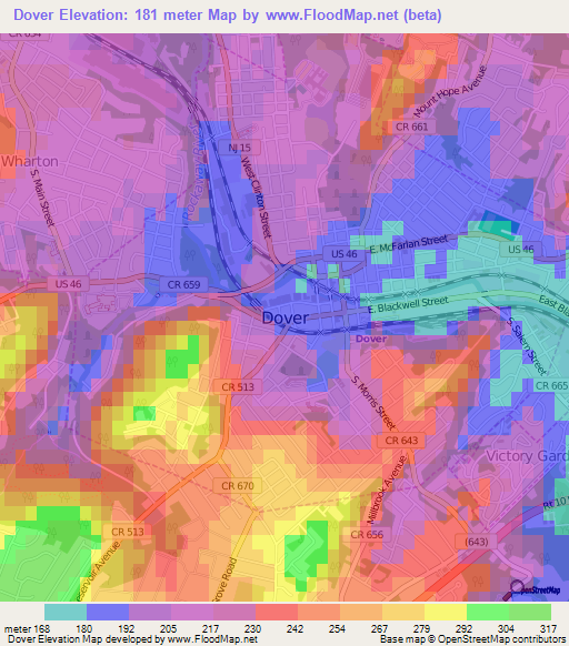 Dover,US Elevation Map