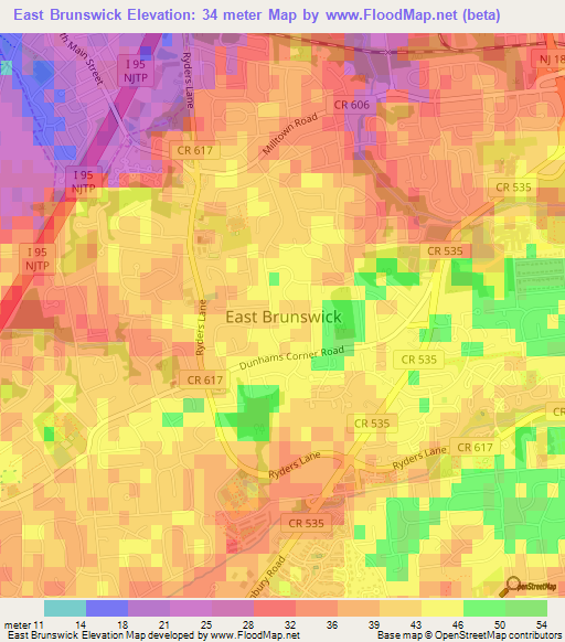 East Brunswick,US Elevation Map