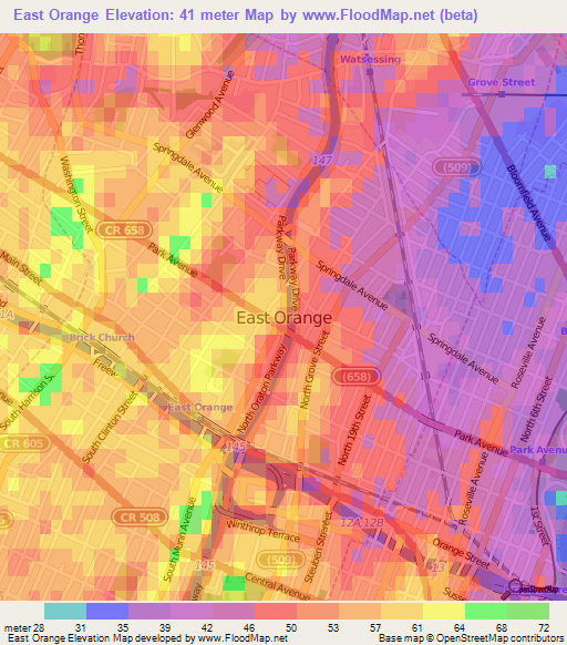 East Orange,US Elevation Map