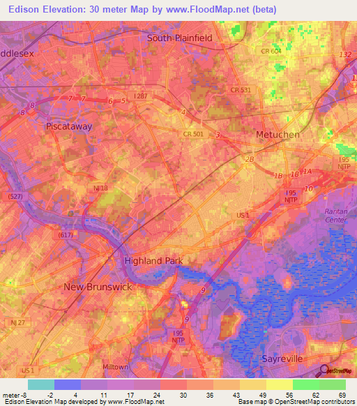 Edison,US Elevation Map