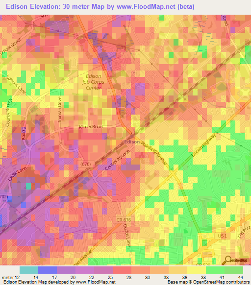 Edison,US Elevation Map