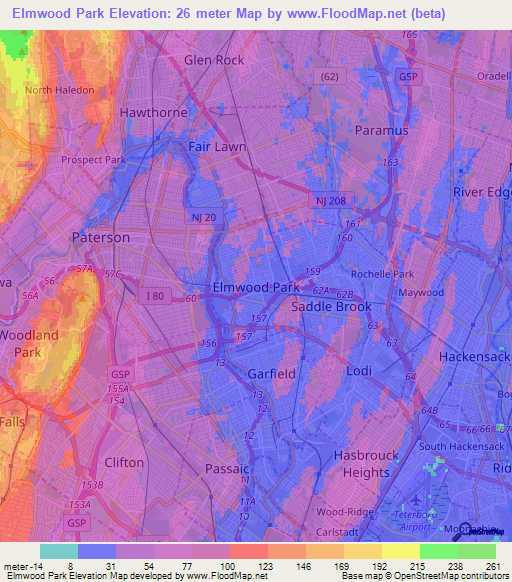 Elmwood Park,US Elevation Map