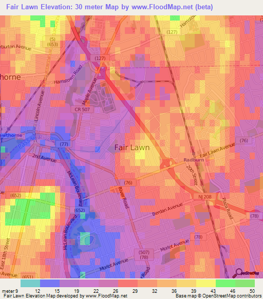 Fair Lawn,US Elevation Map