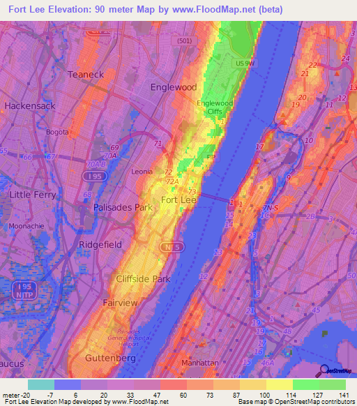 Fort Lee,US Elevation Map