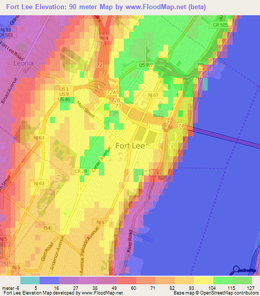 Fort Lee,US Elevation Map