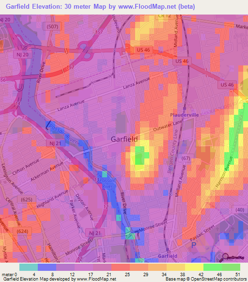 Garfield,US Elevation Map