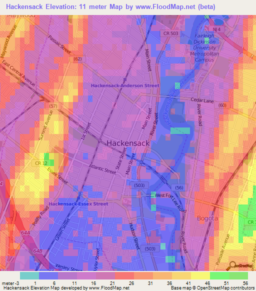 Hackensack,US Elevation Map