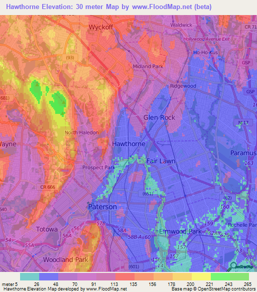 Hawthorne,US Elevation Map