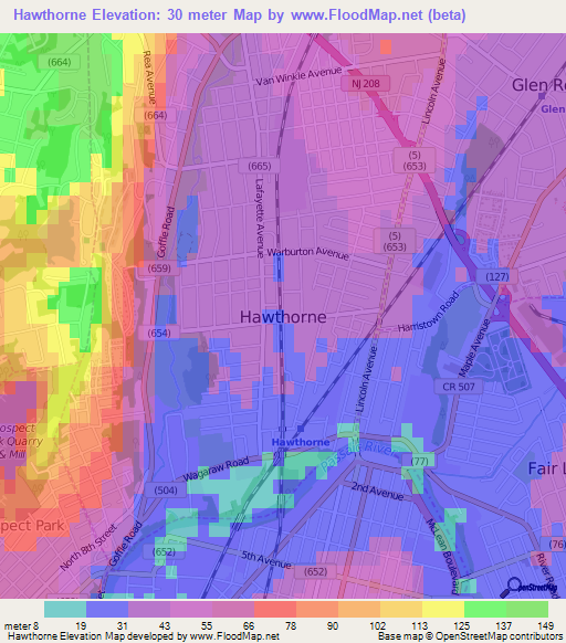 Hawthorne,US Elevation Map