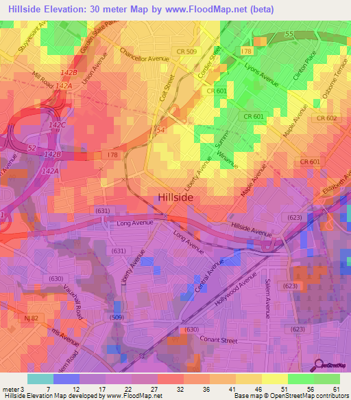 Hillside,US Elevation Map