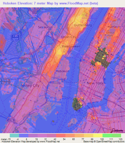 Hoboken,US Elevation Map