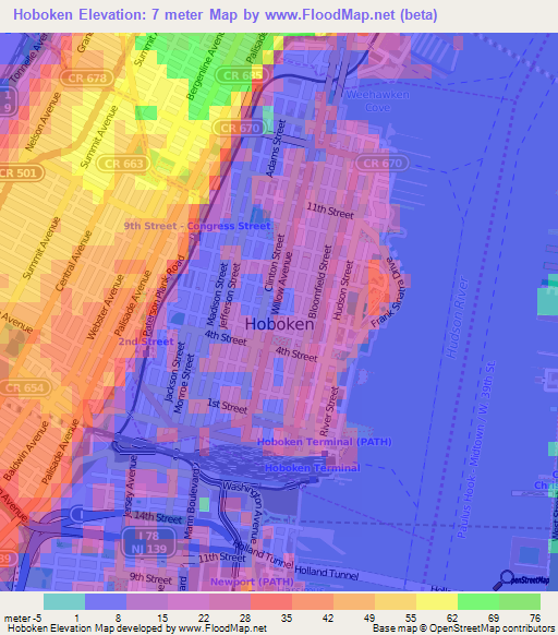 Hoboken,US Elevation Map