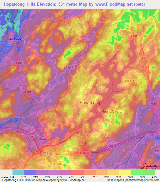 Hopatcong Hills,US Elevation Map