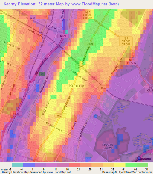 Kearny,US Elevation Map