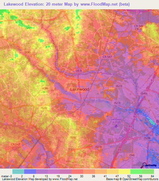 Lakewood,US Elevation Map