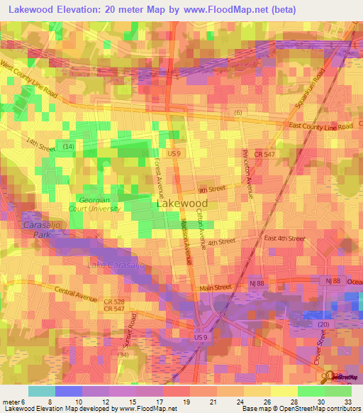 Lakewood,US Elevation Map