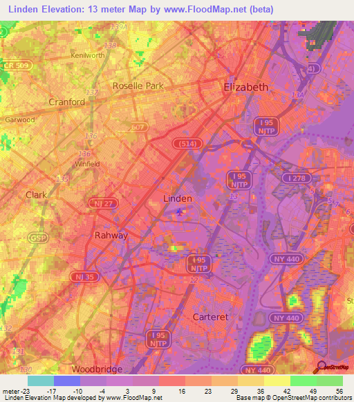 Linden,US Elevation Map