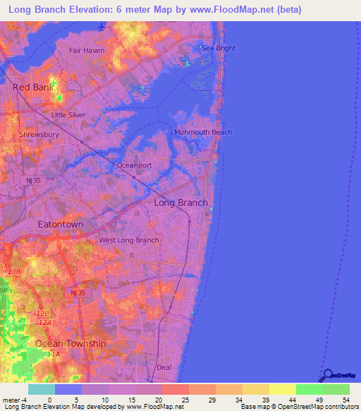 Long Branch,US Elevation Map