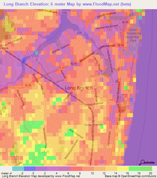 Long Branch,US Elevation Map