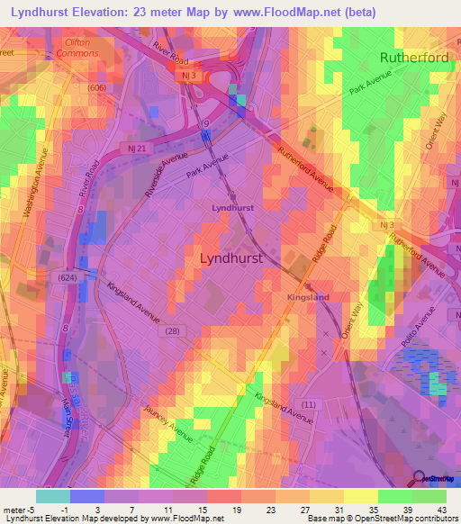 Lyndhurst,US Elevation Map