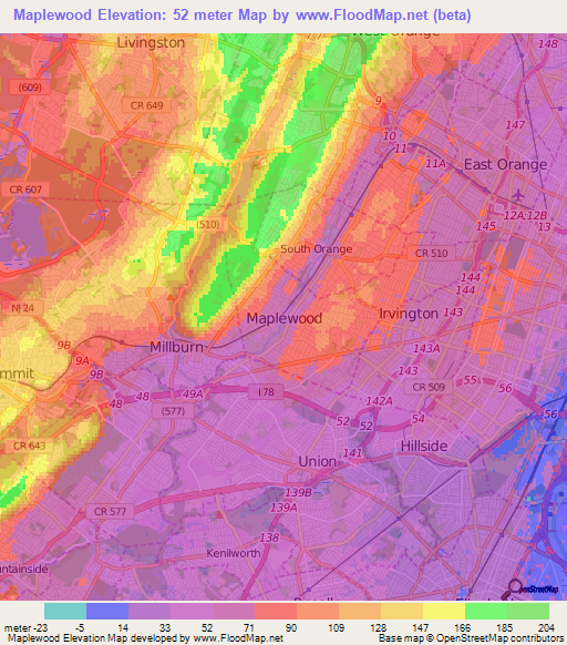 Maplewood,US Elevation Map