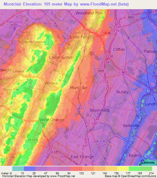 Montclair,US Elevation Map