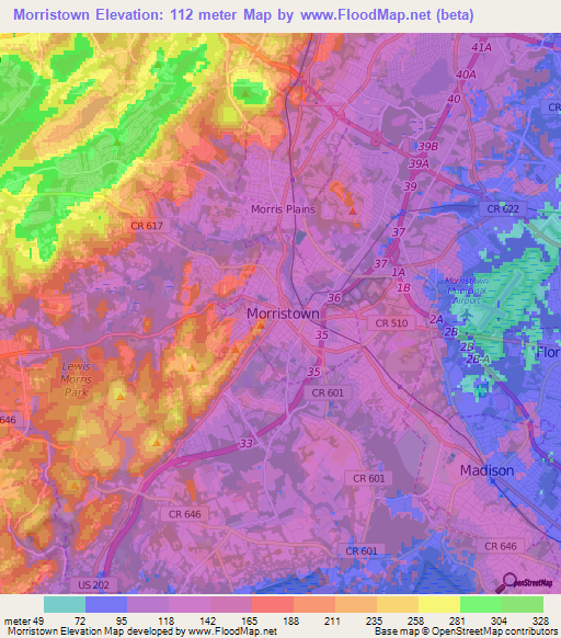 Morristown,US Elevation Map