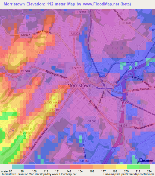 Morristown,US Elevation Map