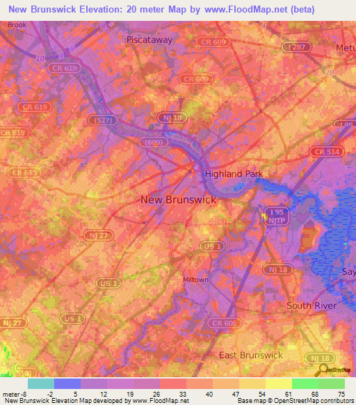 New Brunswick,US Elevation Map