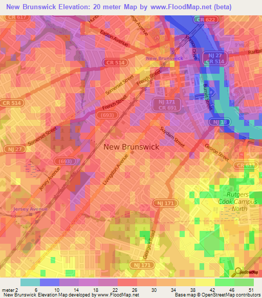 New Brunswick,US Elevation Map