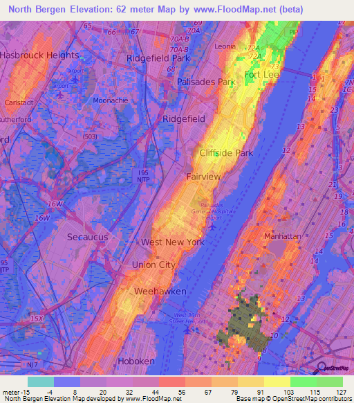 North Bergen,US Elevation Map