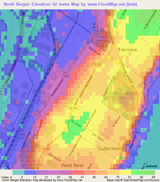 North Bergen,US Elevation Map