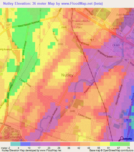 Nutley,US Elevation Map