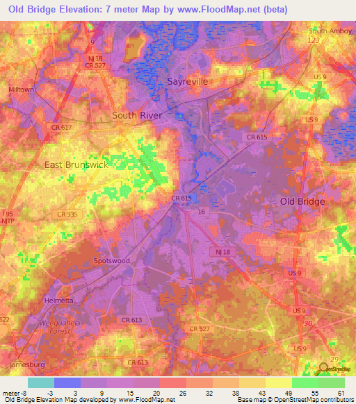 Old Bridge,US Elevation Map