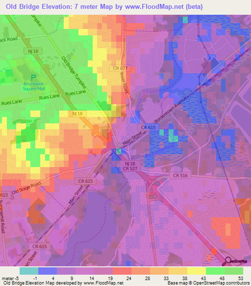 Old Bridge,US Elevation Map