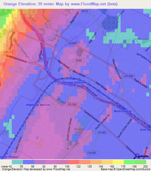 Orange,US Elevation Map