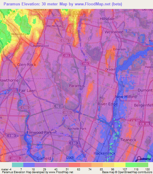 Paramus,US Elevation Map