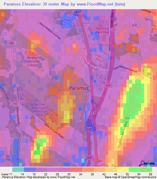 Paramus,US Elevation Map