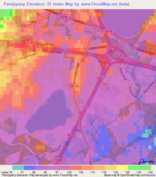 Parsippany,US Elevation Map