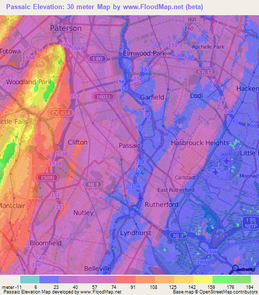 Passaic,US Elevation Map