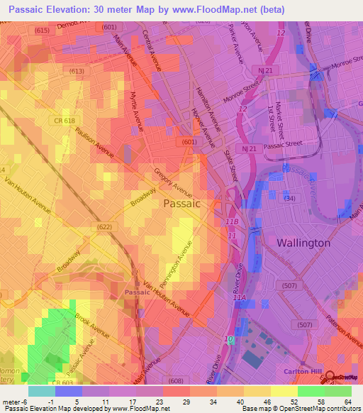 Passaic,US Elevation Map