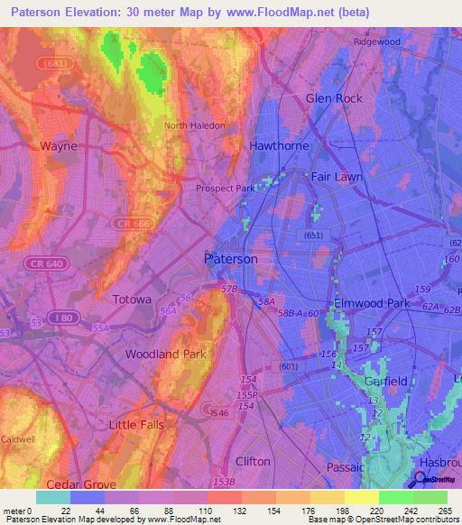 Paterson,US Elevation Map