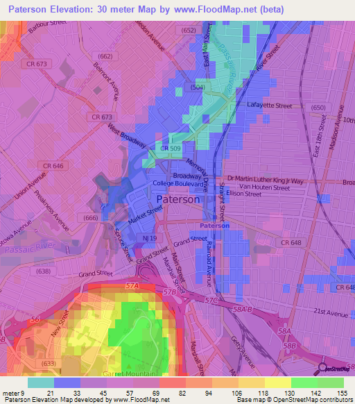 Paterson,US Elevation Map