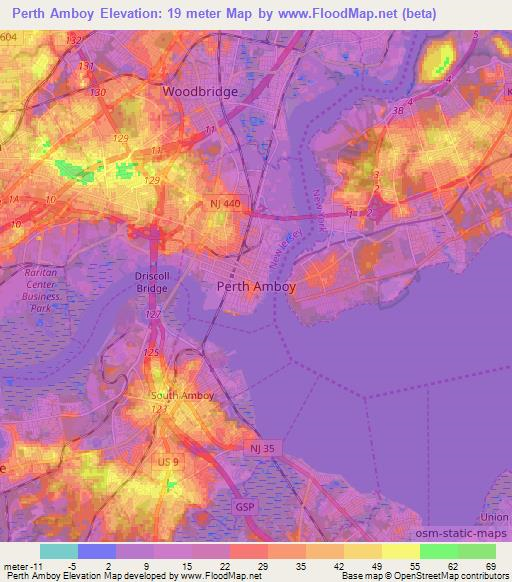 Perth Amboy,US Elevation Map