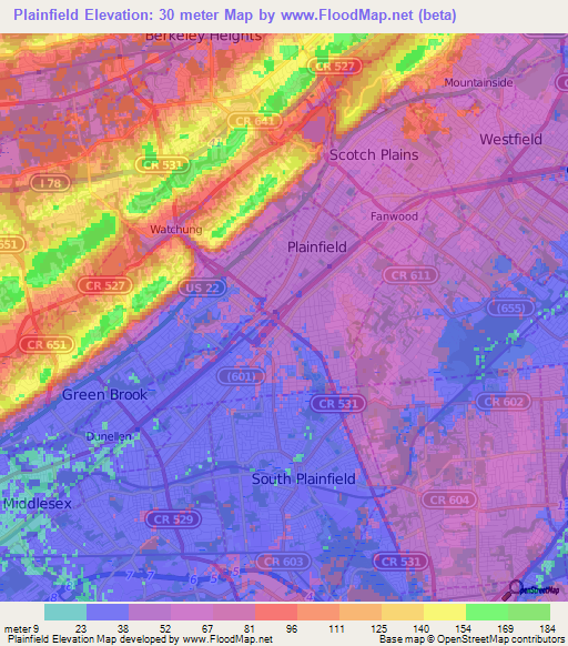 Plainfield,US Elevation Map